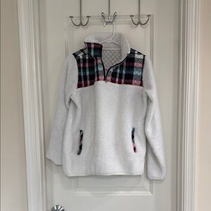 Plaid Accent White Pullover